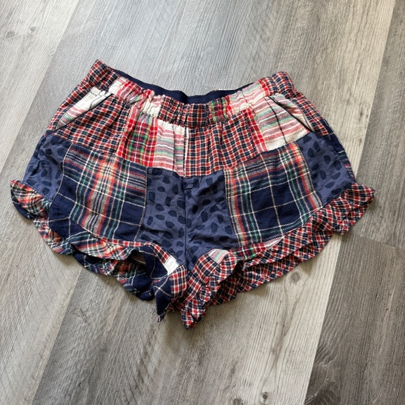 Aerie Patchwork Flannel Plaid Pajama Shorts Small Lounge Comfy Pockets - Picture 2 of 11